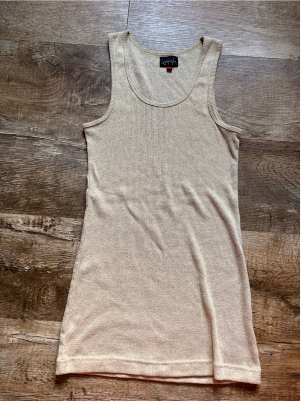 Kersh Gold Metallic Knit Tank Top Womens XL Shimmer Lurex Scoop Neck F63027U